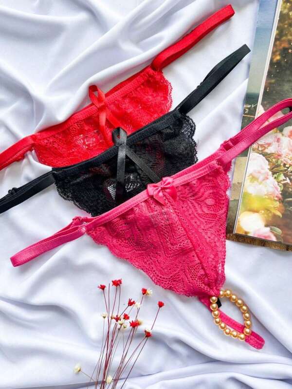 Kit c/ 03 Calcinhas Tailandesa Lingerie Feminina Rendada de Regulagem BS2076